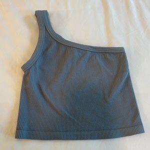 American Threads blue one shoulder ribbed tank. Great condition! O/S